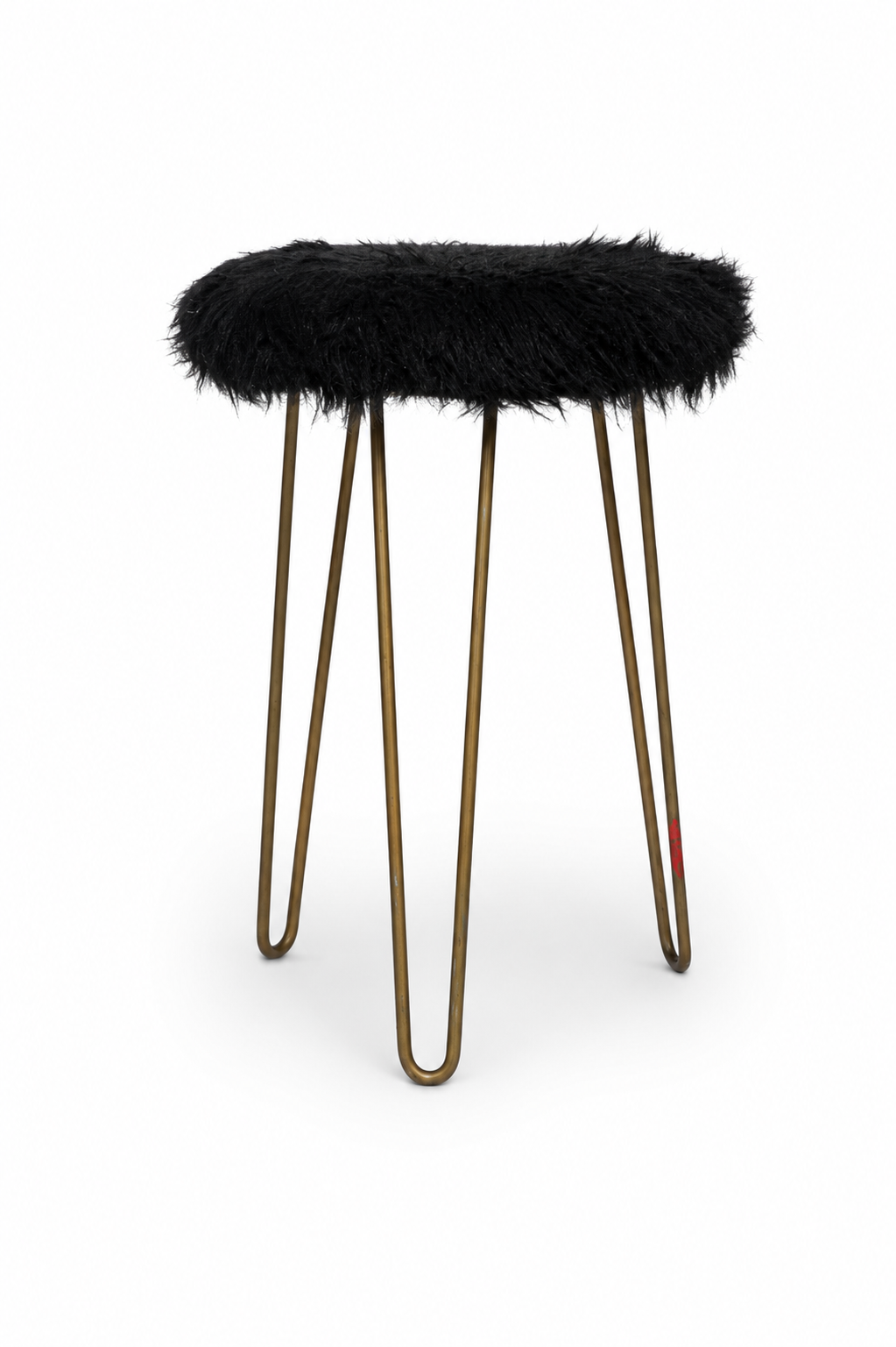 Black furry stool studio prop available for rental